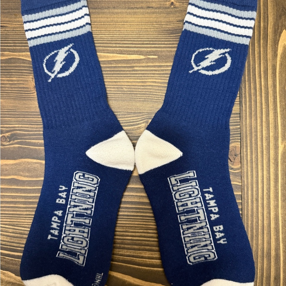 Blue and White Casual Socks with Lightning Bolt Logo
